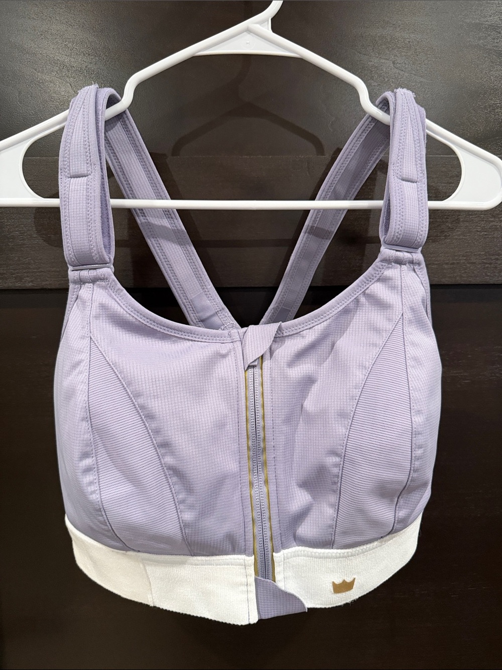 SHEFIT Lavender Front-Zip Support Sports Bra with White Band